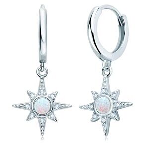 925 Solid Silver Opal Starburst Hoop Earrings